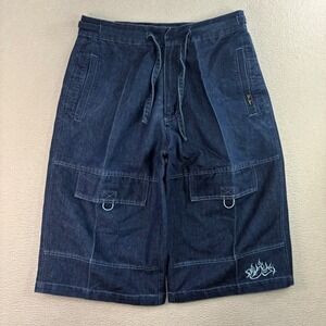 Y2K Diss Jeans Cargo Jorts Men 34x15 Blue Baggy Denim Shorts Skater Vintage 90s